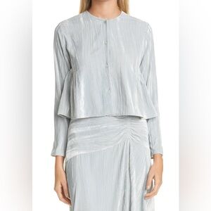 VINCE Ruched Long Sleeve Textured Velvet Blouse Size L